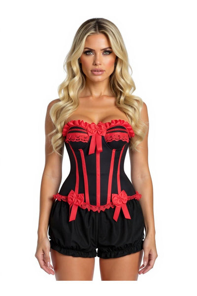 Top Drawer 2 PC Red/Black Burlesque Steel Boned Corset & Bloomer Set - Daisy Corsets