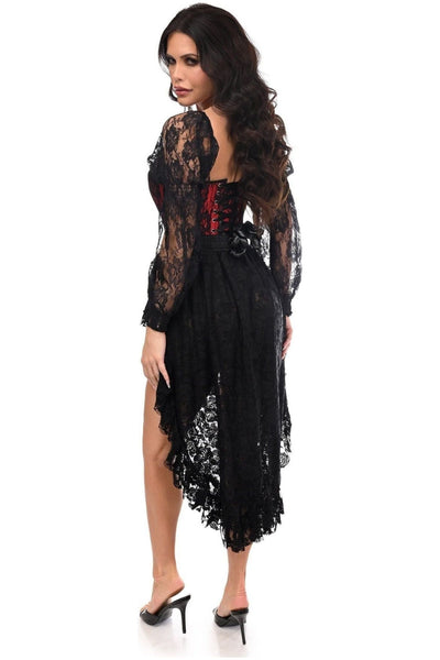 Top Drawer 2 PC Red/Black Lace Steel Boned Corset & Lace Skirt Set - Daisy Corsets