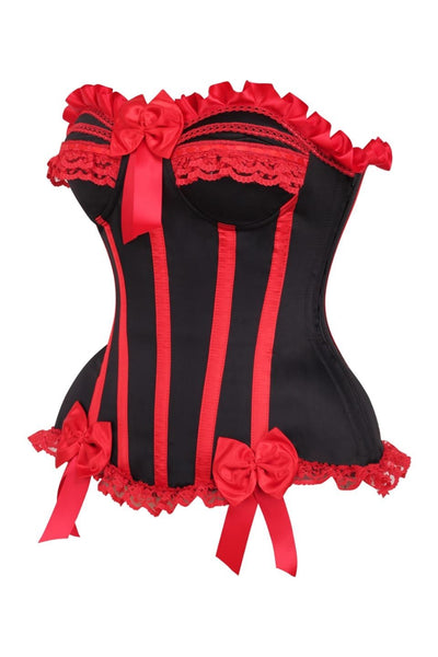 Top Drawer 2 PC Red/Black Striped Burlesque Steel Boned Corset & Bloomer Set - Daisy Corsets