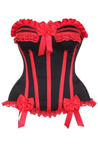 Top Drawer 2 PC Red/Black Striped Burlesque Steel Boned Corset & Bloomer Set - Daisy Corsets
