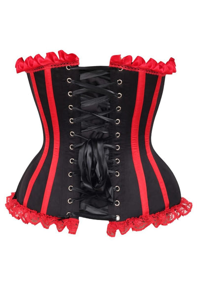 Top Drawer 2 PC Red/Black Striped Burlesque Steel Boned Corset & Bloomer Set - Daisy Corsets