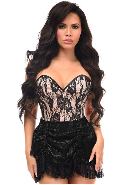 Top Drawer 2 PC Tan Lace Steel Boned Corset & Skirt Set - Daisy Corsets