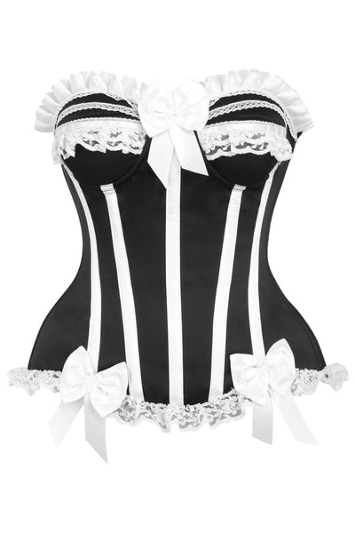 Top Drawer 2 PC White/Black Striped Burlesque Steel Boned Corset & Bloomer Set - Daisy Corsets