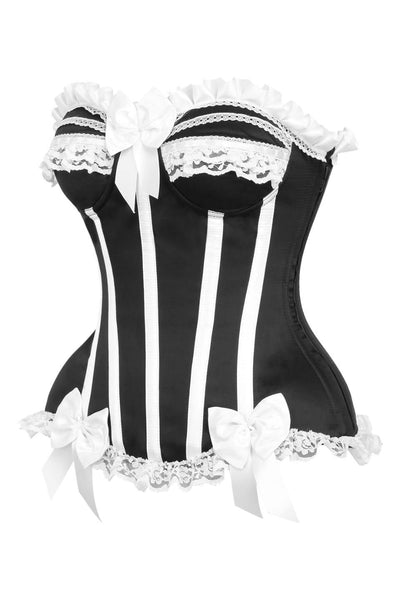 Top Drawer 2 PC White/Black Striped Burlesque Steel Boned Corset & Bloomer Set - Daisy Corsets