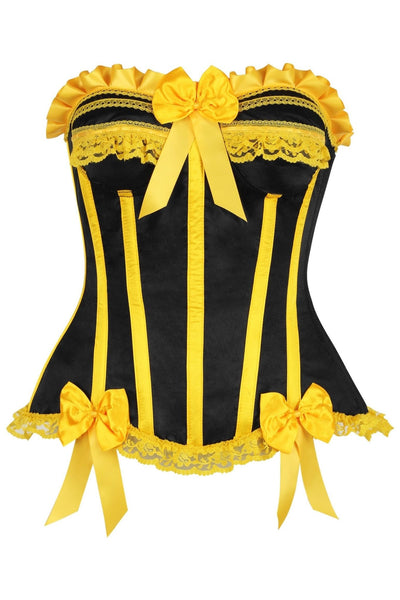 Top Drawer 2 PC Yellow/Black Burlesque Steel Boned Corset & Bloomer Set - Daisy Corsets