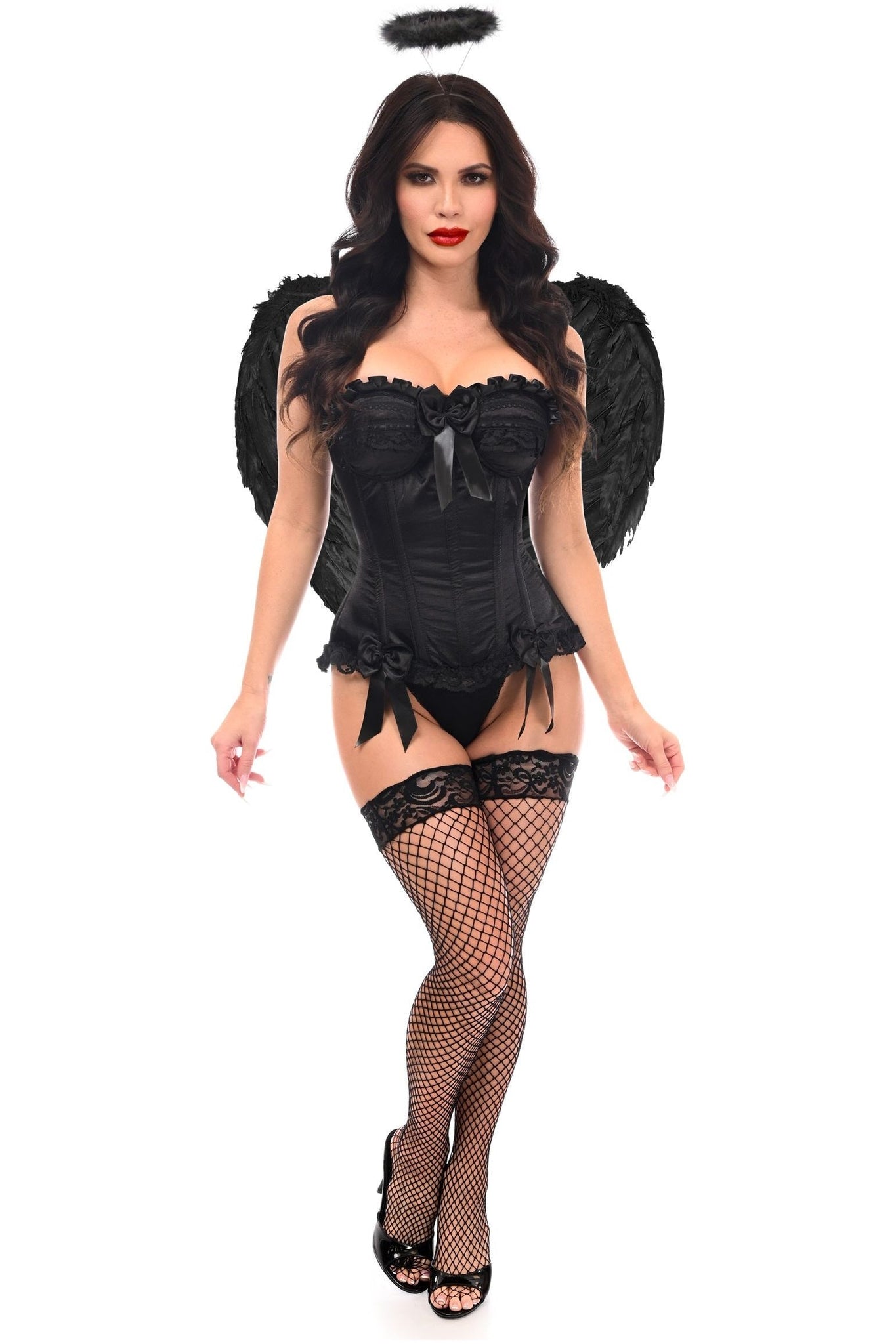 Top Drawer 3 PC Black Burlesque Dark Angel Corset Costume - Daisy Corsets
