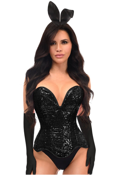 Top Drawer 4 PC Black Sequin Corset Bunny Costume - Daisy Corsets