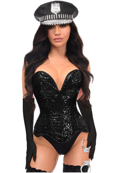 Top Drawer 4 PC Black Sequin Corset Cop Costume - Daisy Corsets