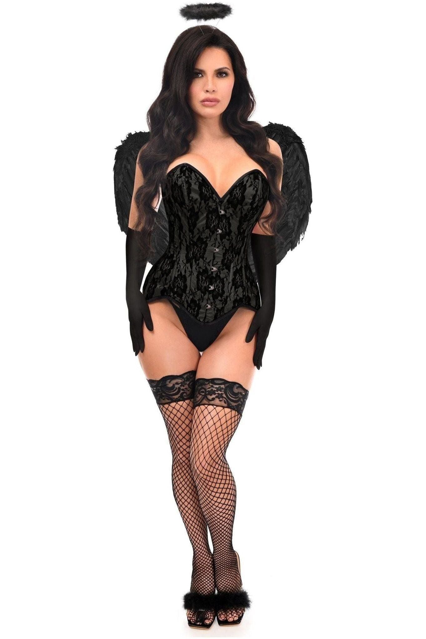 Top Drawer 4 PC Premium Black Angel Corset Costume - Daisy Corsets