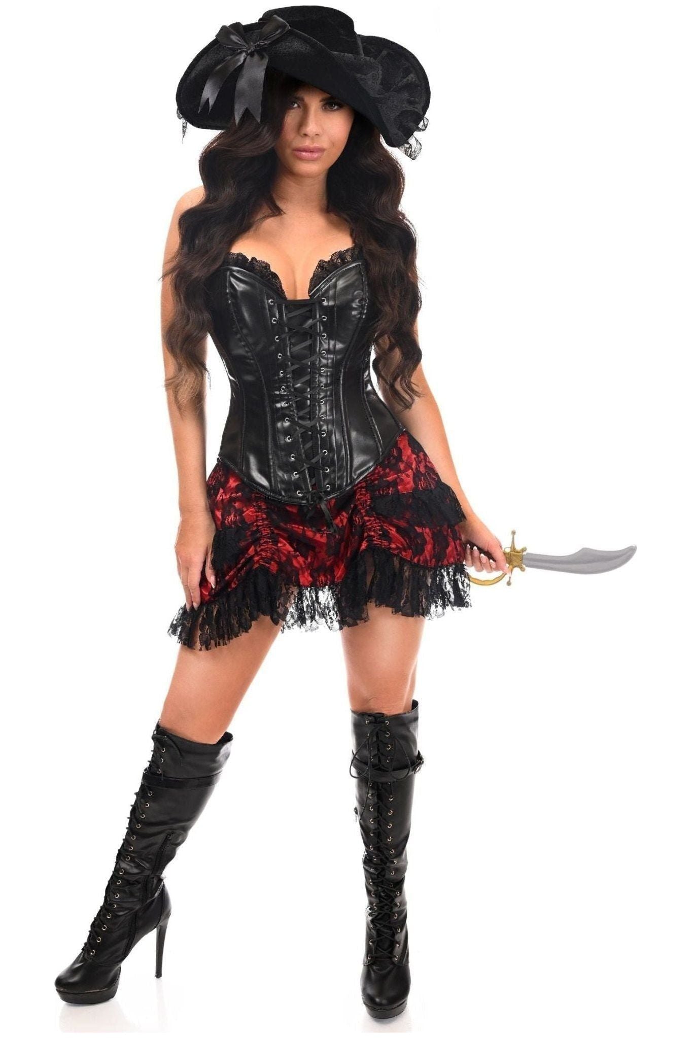 Top Drawer 4 PC Premium Black/Red Lace Pirate Corset Costume - Daisy Corsets