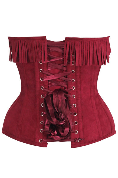 Top Drawer 4 PC Premium Red Suede Fringe Cowgirl Corset Costume - Daisy Corsets