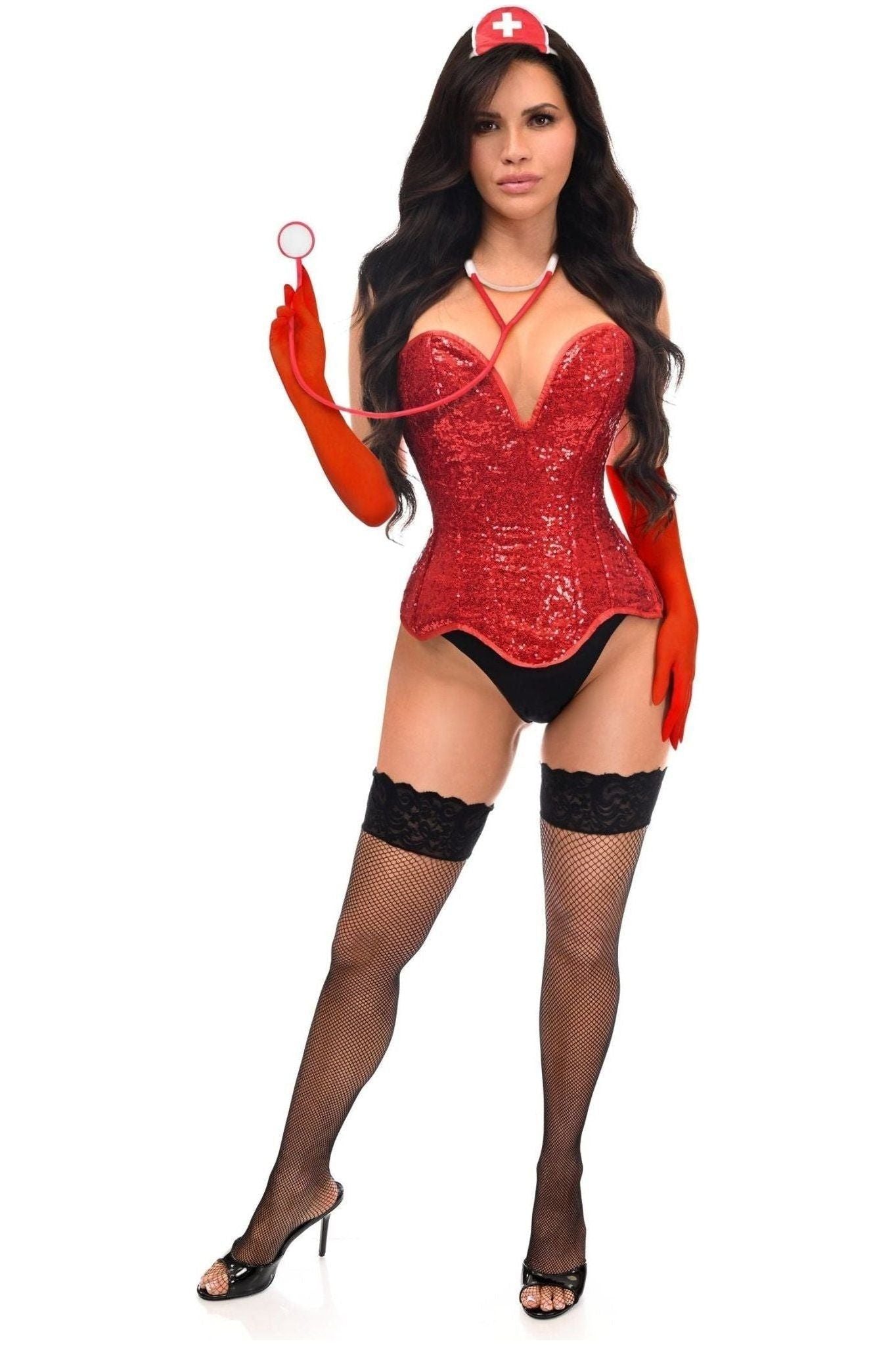 Top Drawer 4 PC Premium Sequin Nurse Corset Costume - Daisy Corsets