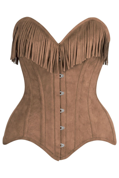 Top Drawer 4 PC Premium Tan Suede Fringe Cowgirl Corset Costume - Daisy Corsets