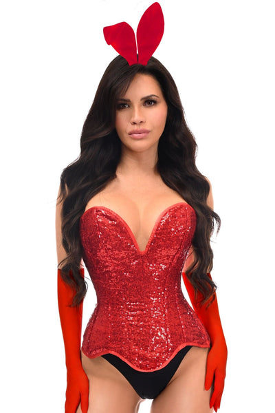 Top Drawer 4 PC Red Sequin Bunny Corset Costume - Daisy Corsets