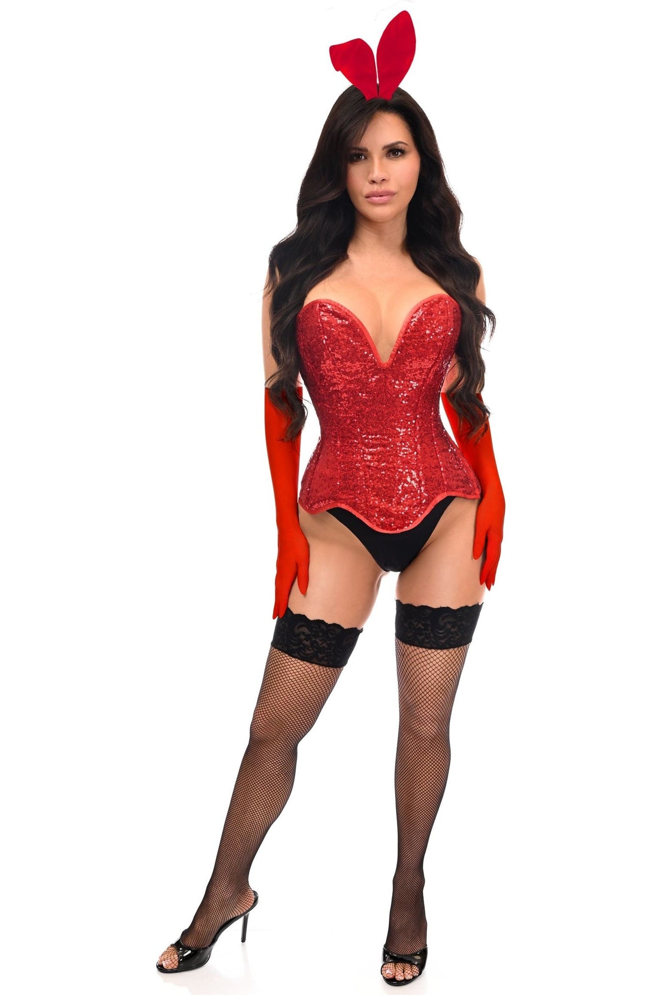 Top Drawer 4 PC Red Sequin Bunny Corset Costume - Daisy Corsets