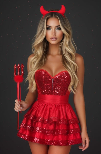 Top Drawer 4 PC Sequin Devil Corset Costume - Daisy Corsets