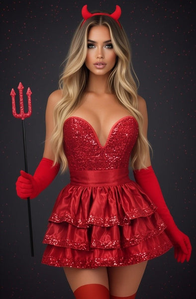 Top Drawer 5 PC Red Sequin Devil Corset Costume - Daisy Corsets