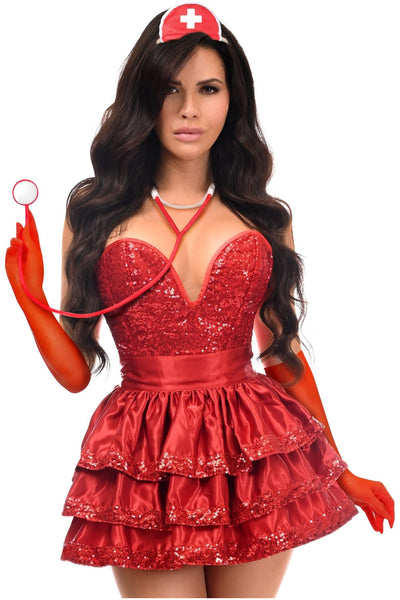 Top Drawer 5 PC Red Sequin Nurse Corset Costume - Daisy Corsets