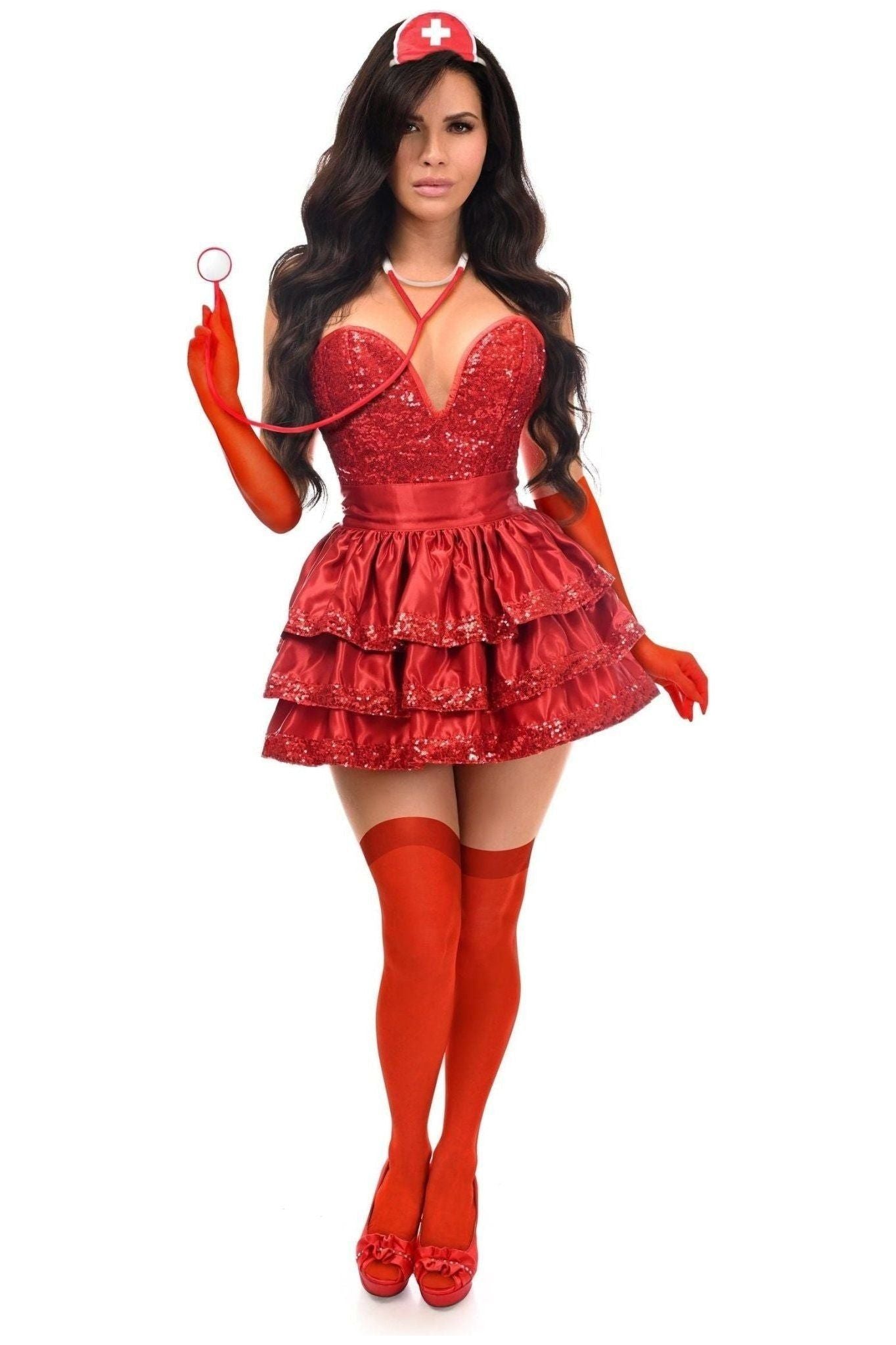 Top Drawer 5 PC Red Sequin Nurse Corset Costume - Daisy Corsets