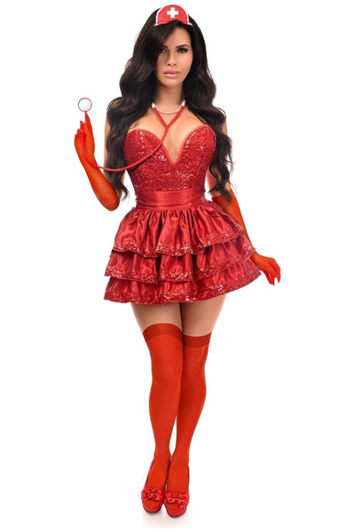 Top Drawer 5 PC Red Sequin Nurse Corset Costume - Daisy Corsets