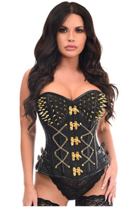 Top Drawer Black Brocade & Gold Spikes Steel Boned Corset - Daisy Corsets