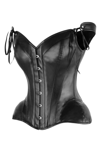 Top Drawer Black Faux Leather Steel Boned Corset w/Straps - Daisy Corsets