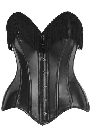 Top Drawer Black Faux Leather Steel Boned Overbust Corset w/Fringe - Daisy Corsets