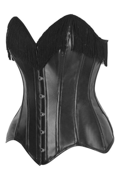 Top Drawer Black Faux Leather Steel Boned Overbust Corset w/Fringe - Daisy Corsets