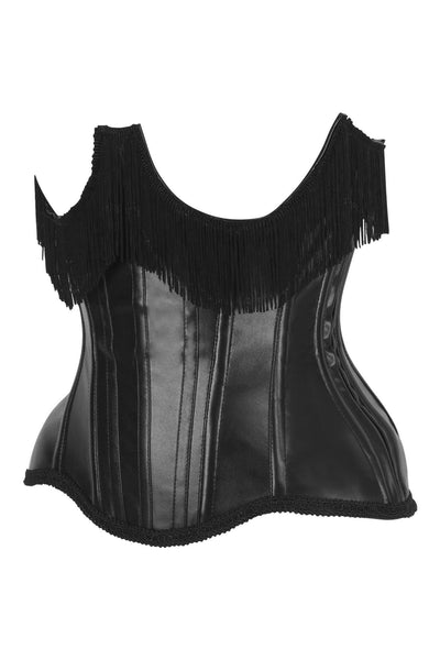 Top Drawer Black Faux Leather Steel Boned Underbust Corset w/Fringe - Daisy Corsets