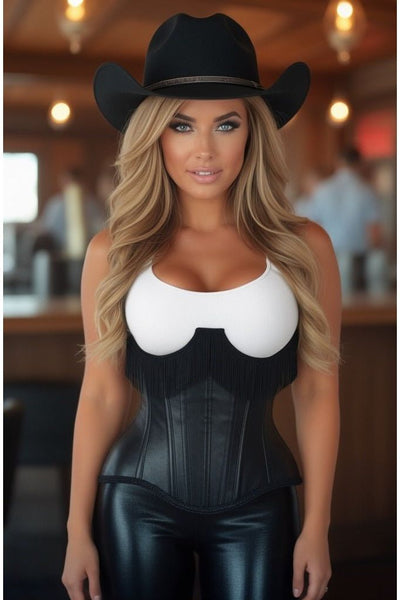 Top Drawer Black Faux Leather Steel Boned Underbust Corset w/Fringe - Daisy Corsets