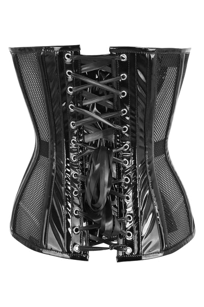 Top Drawer Black Fishnet w/Patent Steel Boned Overbust Corset - Daisy Corsets
