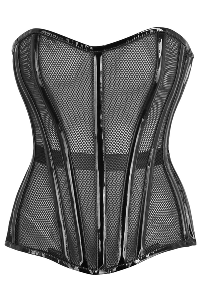 Top Drawer Black Fishnet w/Patent Steel Boned Overbust Corset - Daisy Corsets