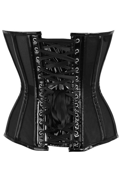 Top Drawer Black Mesh Net w/Patent Steel Boned Overbust Corset - Daisy Corsets