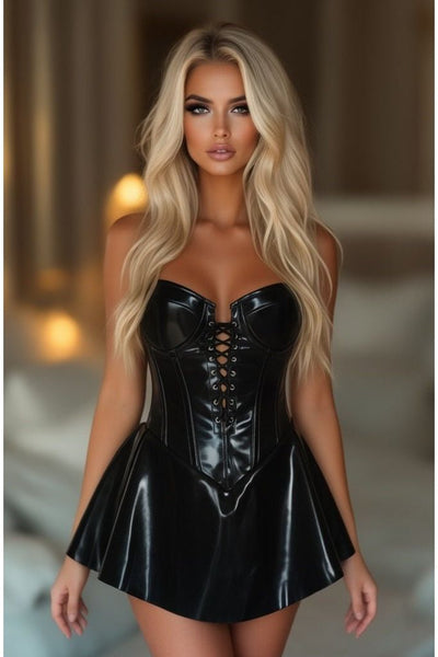 Top Drawer Black Patent Steel Boned Corseted Dress - Daisy Corsets