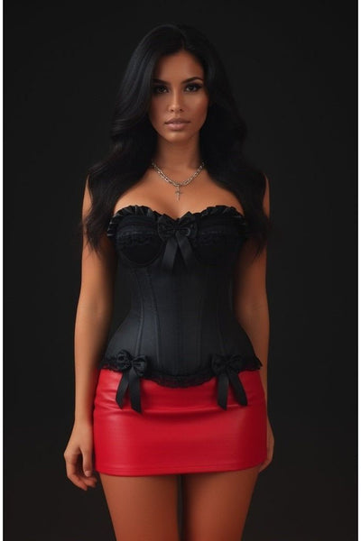 Top Drawer Black Satin Steel Boned Overbust Corset - Daisy Corsets