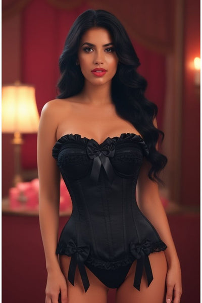 Top Drawer Black Satin Steel Boned Overbust Corset - Daisy Corsets