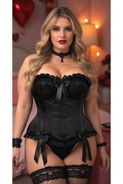 Top Drawer Black Satin Steel Boned Overbust Corset - Daisy Corsets