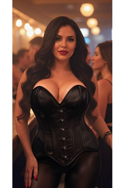 Top Drawer Black Satin Steel Boned Overbust Corset - Daisy Corsets