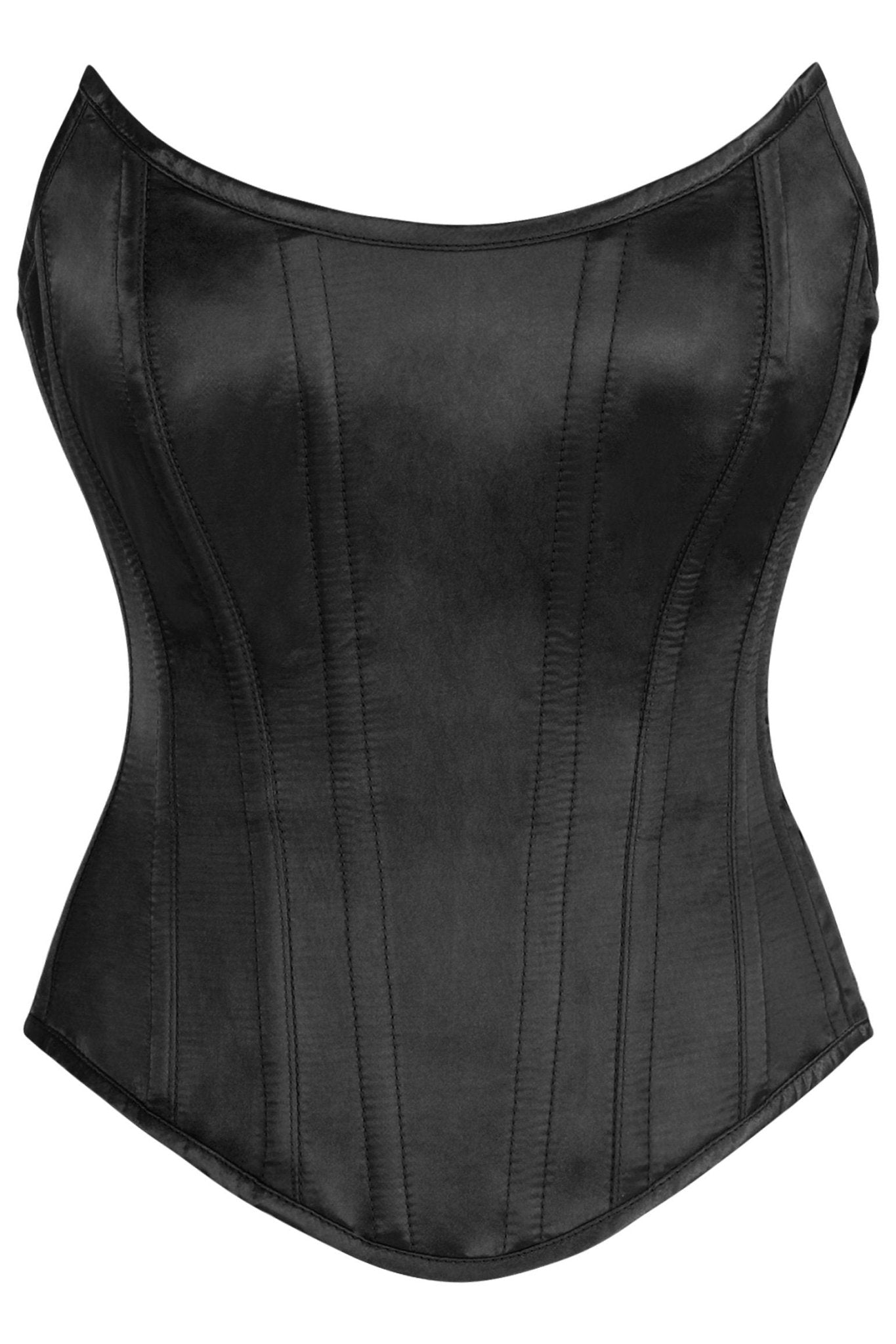 Top Drawer Black Satin Steel Boned Overbust Corset w/Side Zipper - Daisy Corsets