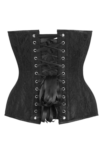 Top Drawer Black Satin w/Black Lace Overlay Steel Boned Overbust Corset - Daisy Corsets
