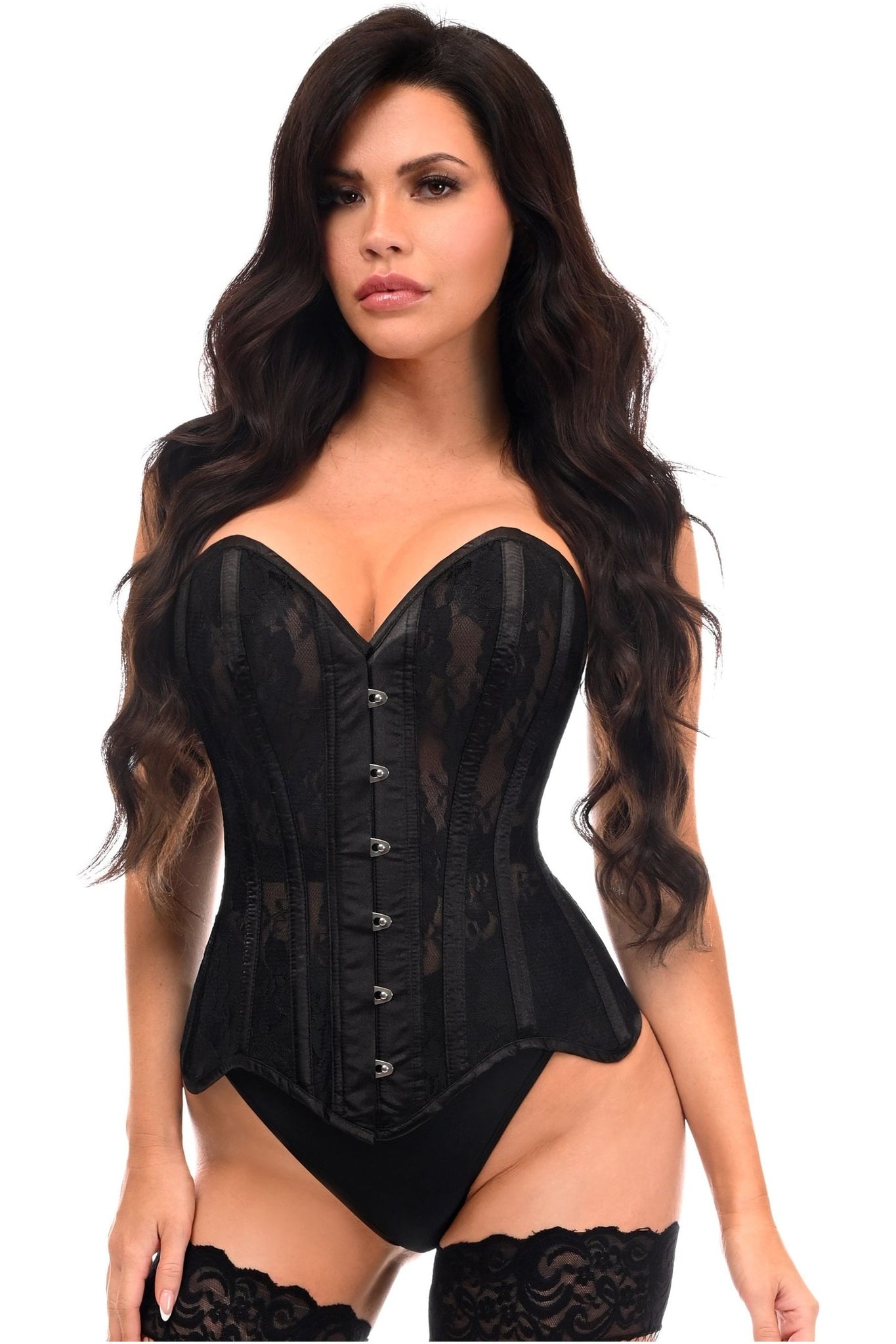 Top Drawer Black Sheer Mesh Net & Lace Steel Boned Overbust Corset - Daisy Corsets