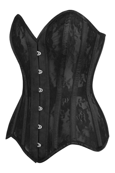 Top Drawer Black Sheer Mesh Net & Lace Steel Boned Overbust Corset - Daisy Corsets