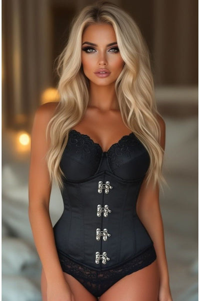 Top Drawer Black Steel Boned Underbust Corset w/Clasp Closure - Daisy Corsets