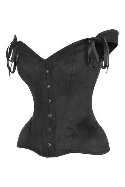 Top Drawer Black Suede Steel Boned Corset w/Straps - Daisy Corsets