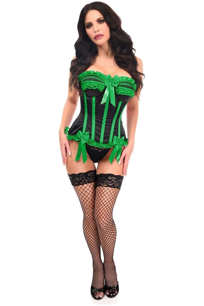 Top Drawer Black/Green Satin Steel Boned Burlesque Corset - Daisy Corsets