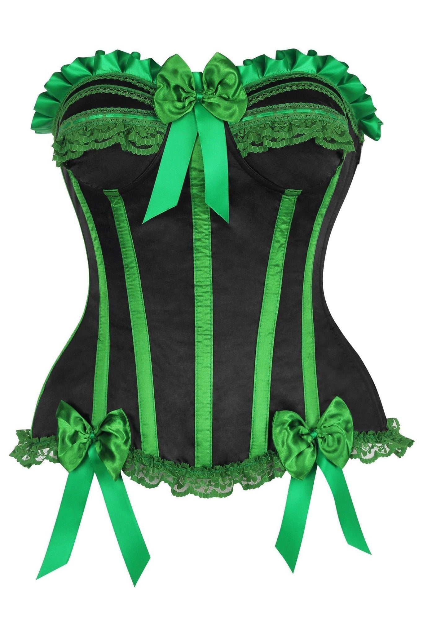 Top Drawer Black/Green Satin Steel Boned Burlesque Corset - Daisy Corsets