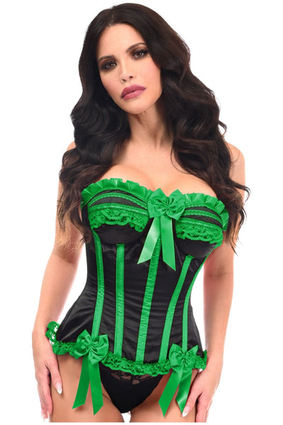 Top Drawer Black/Green Satin Steel Boned Burlesque Corset - Daisy Corsets