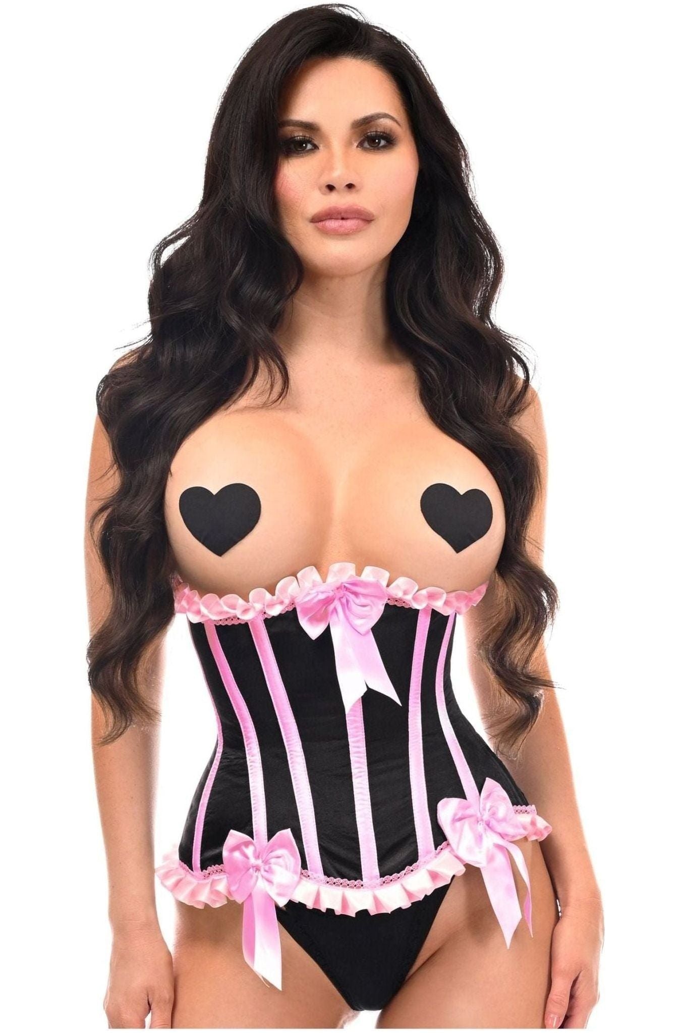 Top Drawer Black/Pink Steel Boned Burlesque Underbust Corset Waist Cincher - Daisy Corsets
