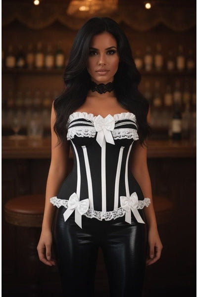 Top Drawer Black/White Steel Boned Burlesque Corset - Daisy Corsets