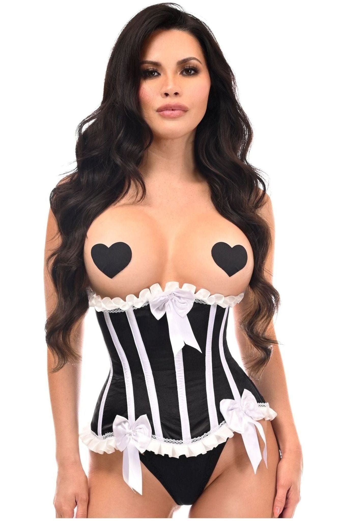 Top Drawer Black/White Steel Boned Burlesque Underbust Corset Waist Cincher - Daisy Corsets